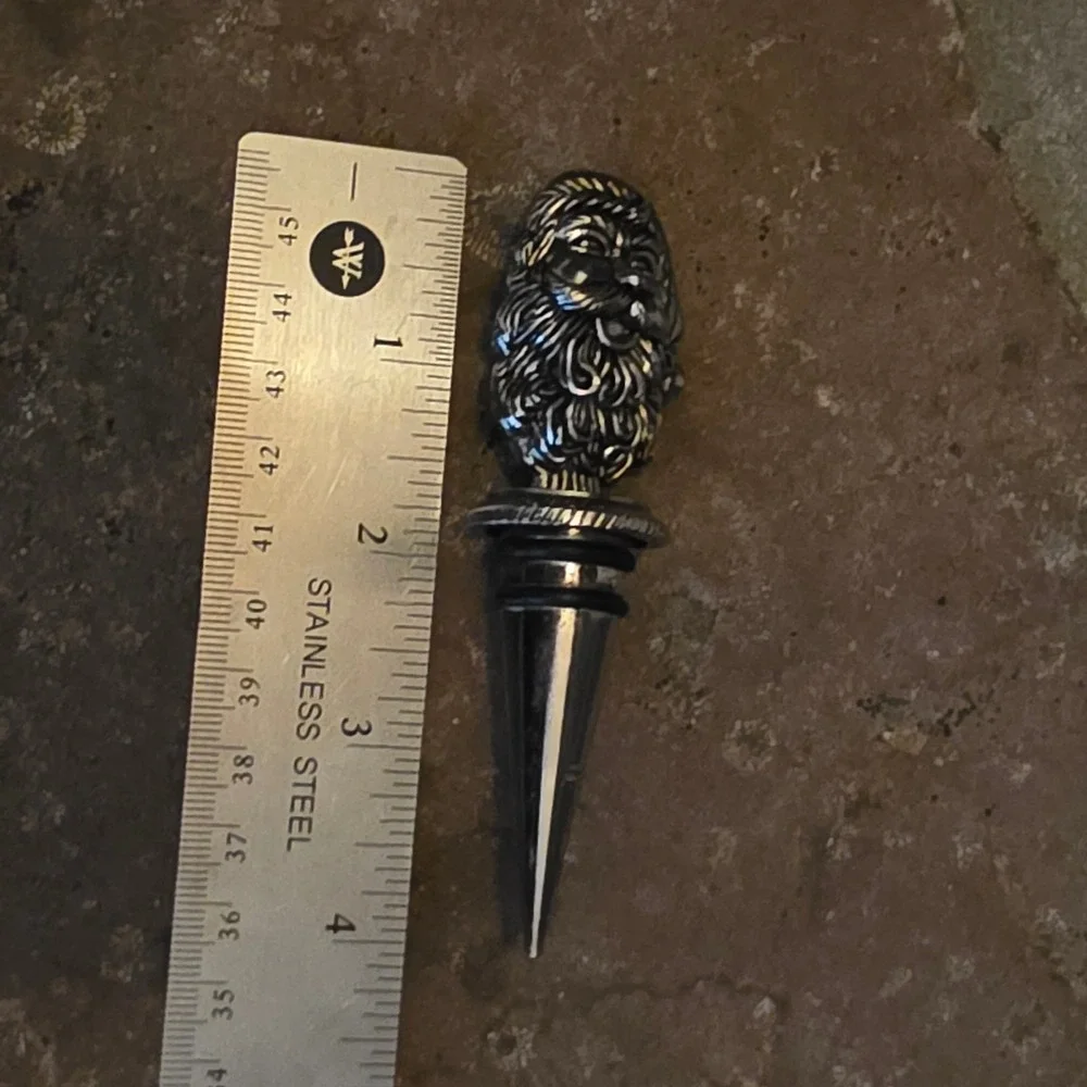 Vtg Silver Plate heavy Santa Claus Wine Bottle Stopper Christmas Holiday Barware